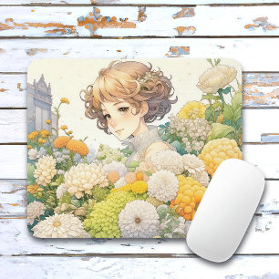 Tapis De Souris Anime Girl in Yellow Flowers