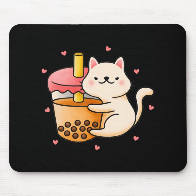 Tapis De Souris Anime Kawaii Chat Boba Bubble Tea Anime Merch Cade (Devant)