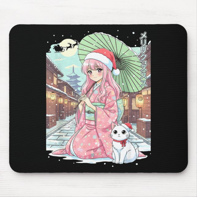 Tapis De Souris Anime Kimono Girl Christmas Japan Cat Xmas Japan A (Devant)