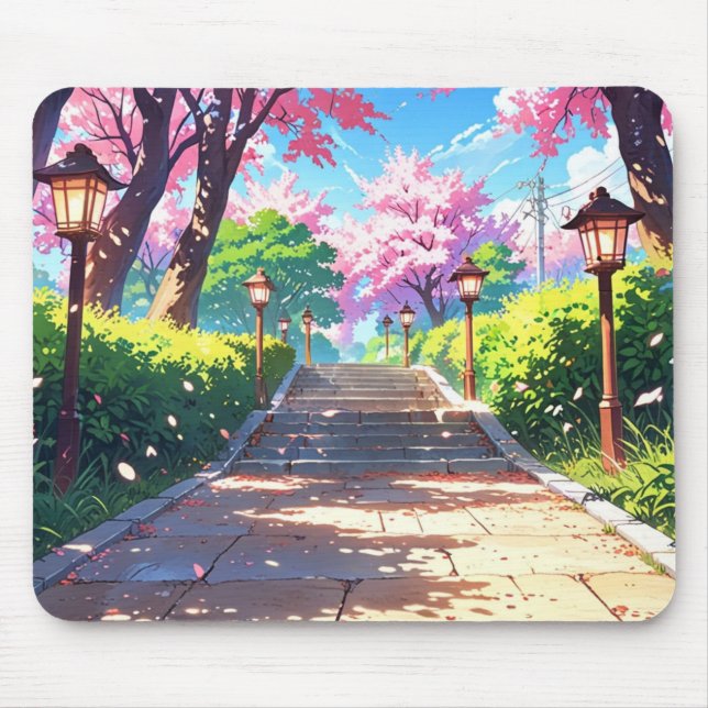 Tapis de souris Anime Paysage pastel chemin de flo (Devant)