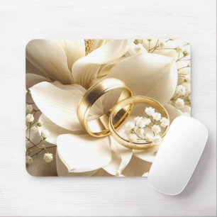 Tapis De Souris Anneaux de mariage en or sur un magnolia