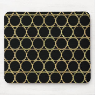 Tapis De Souris Anneaux dorés sur noir chic moderne