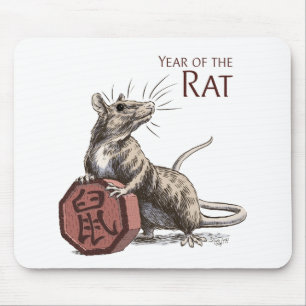 Tapis De Souris Année de l'art chinois de zodiaque de rat