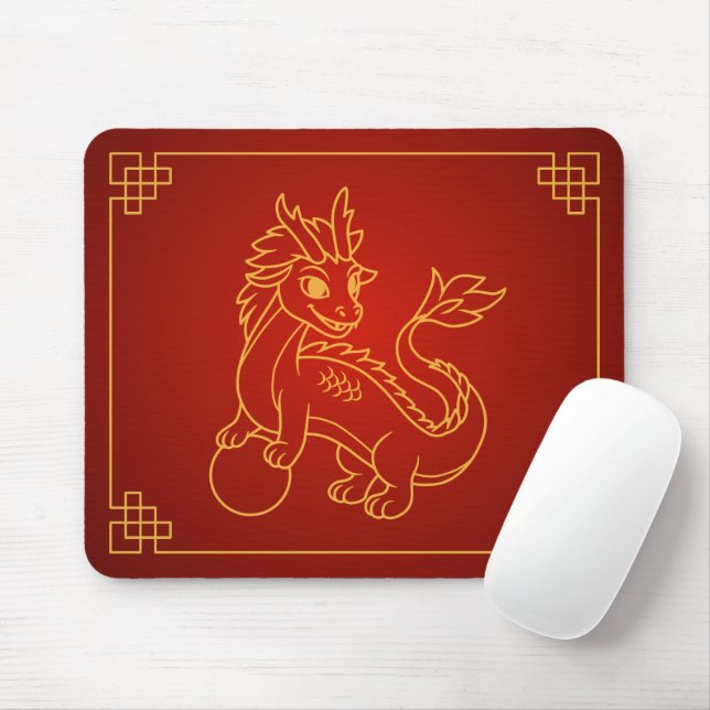 Tapis De Souris Année du Dragon chinois zodiaque (Avec souris)