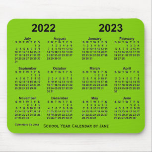 Tapis De Souris Année scolaire 2022-2023 Calendrier vert-jaune par