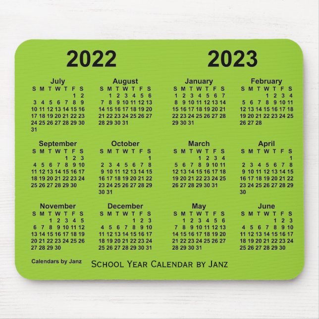Tapis De Souris Année scolaire 2022-2023 Calendrier vert-jaune par (Devant)