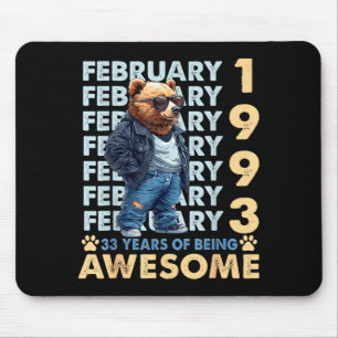 Tapis De Souris Années Cool Ours d'anniversaire 33 ans Février 199