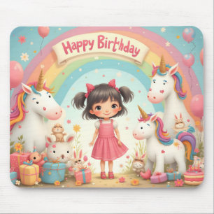 Tapis De Souris Anniversaire de fille avec licornes et arc-en-ciel
