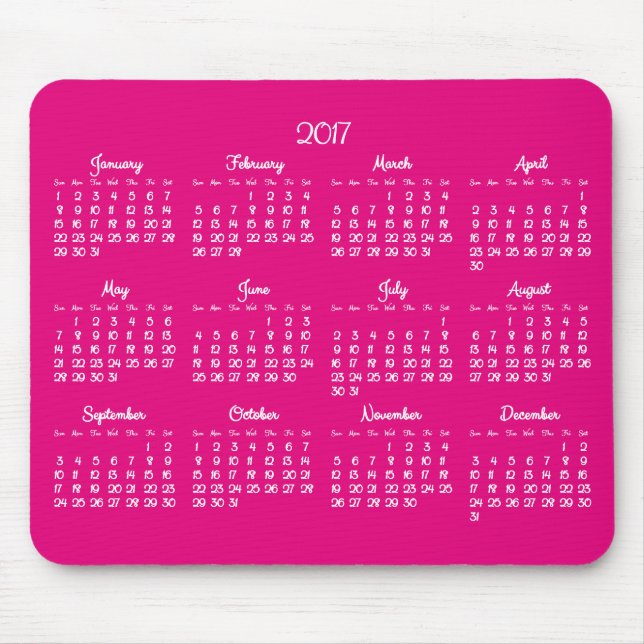 Tapis De Souris Annuel Rose 2017 Calendrier Cartes de souris (Devant)