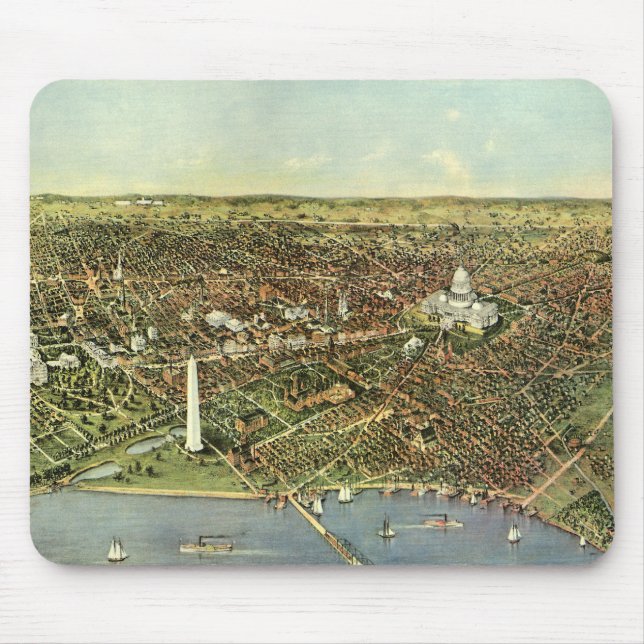 Tapis De Souris Antique Map, Panoramic View of Washington DC (Devant)