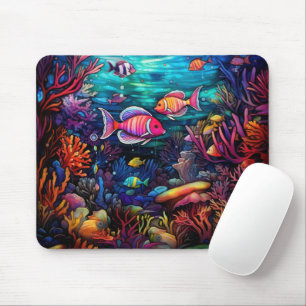 TAPIS DE SOURIS APPARENCE VITRAIL ÉCLAIRÉ SOUS L'EAU AVEC POISSONS