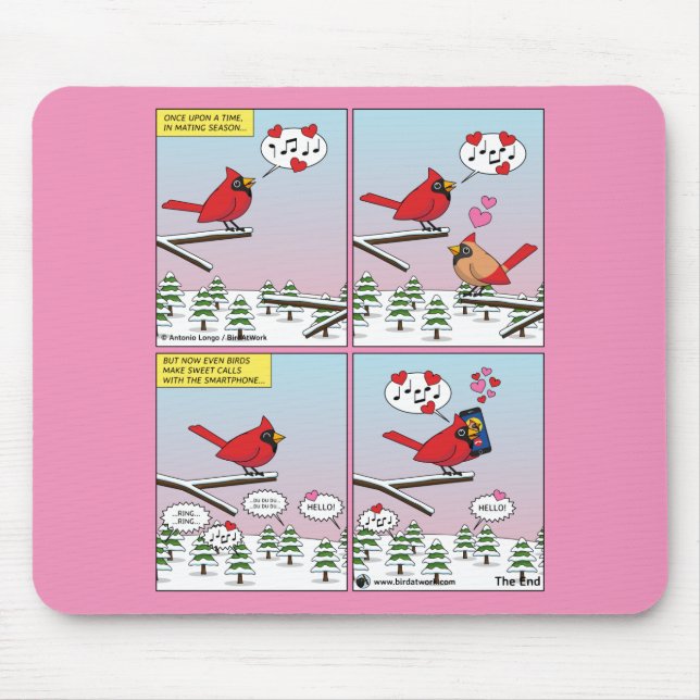 Tapis De Souris Appels de accouplement d'oiseaux modernes comique (Devant)
