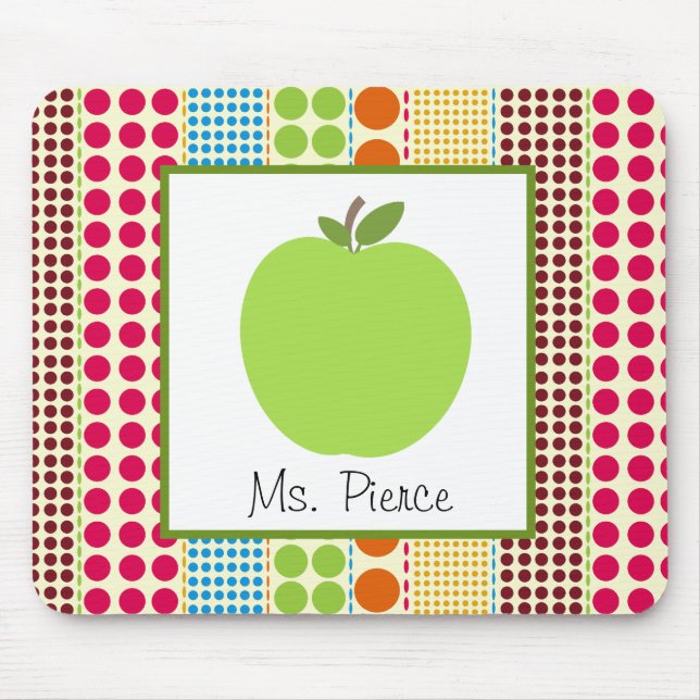 Tapis De Souris Apple vert/professeur multicolore de pois (Devant)
