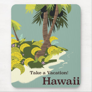 Tapis De Souris Apportez une affiche de voyage vintage Hawaii Vaca