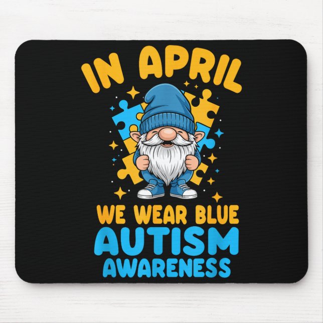 Tapis De Souris April wear blue autism acceptance gnome puzzle  (Devant)