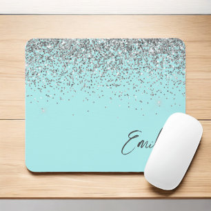 Tapis De Souris Aqua bleu Turquoise Parties scintillant argent Mon