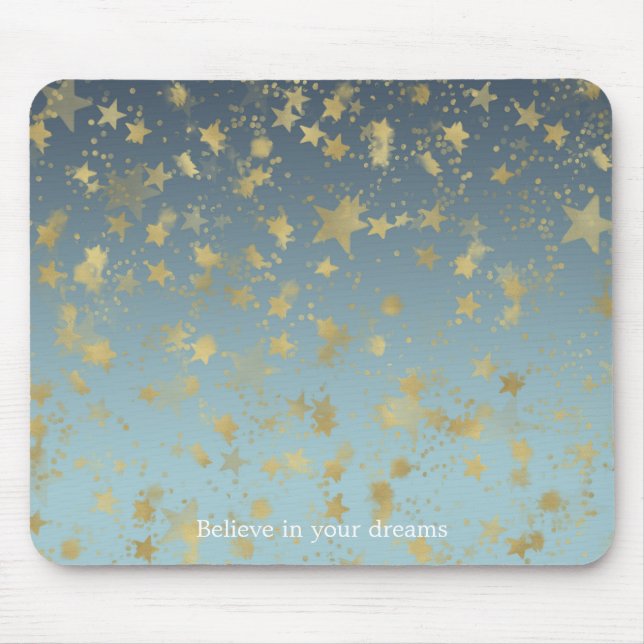 Tapis De Souris Aqua Blue Gold Ombre Stars Croyez en vos rêves (Devant)
