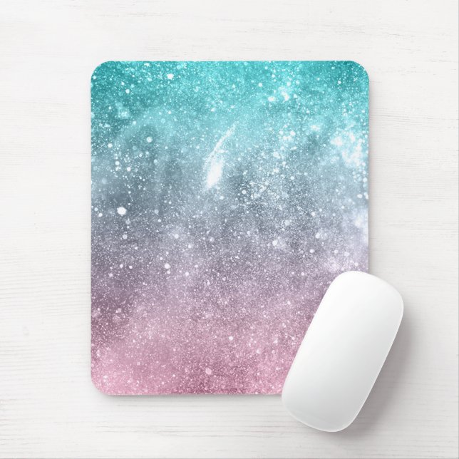 Tapis De Souris Aqua blue Pink ombre mer galaxie abstraite (Avec souris)