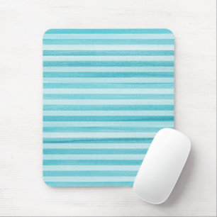 Tapis De Souris Aqua Blue Soft Stripes Motif d'aquarelle