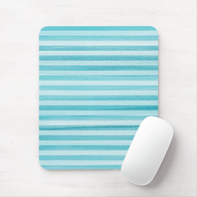 Tapis De Souris Aqua Blue Soft Stripes Motif d'aquarelle (Avec souris)