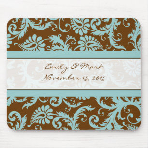 Tapis De Souris Aqua Blue sur le Mariage Brown Mousepad Cadeaux