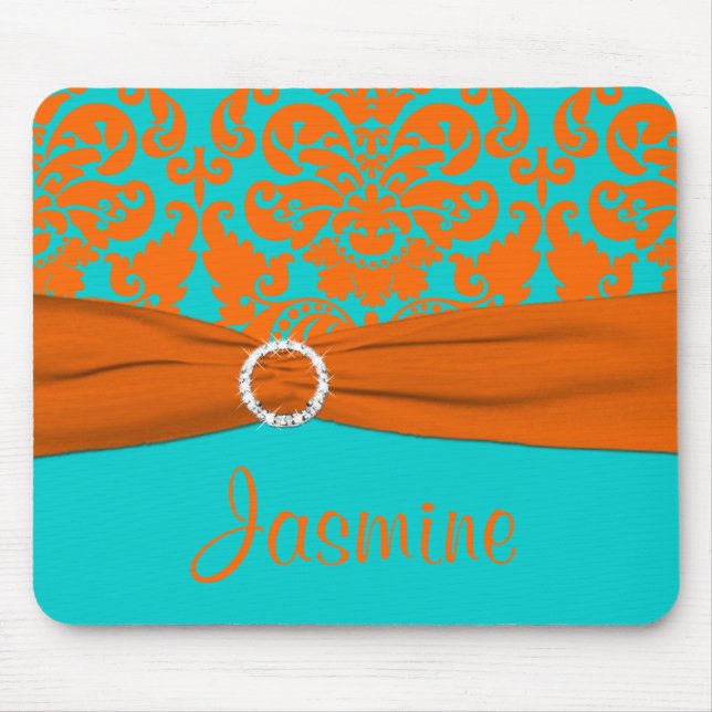 Tapis De Souris Aqua et damassé orange Mousepad (Devant)