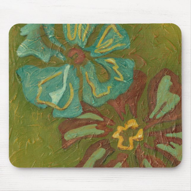 Tapis De Souris Aqua et Fleurs orange brûlées sur Arrière - plan v (Devant)