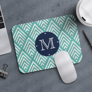 Tapis De Souris Aqua et Navy Preppy Diamond Chevron Monogramme