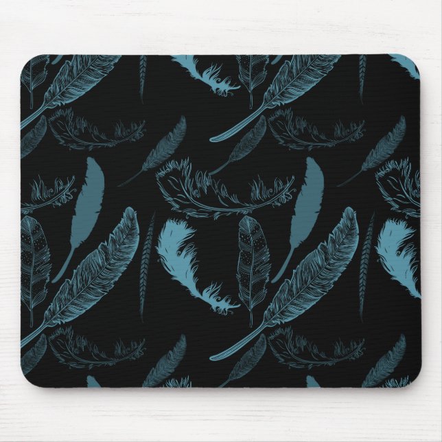 Tapis De Souris Aqua et plumes noires (Devant)
