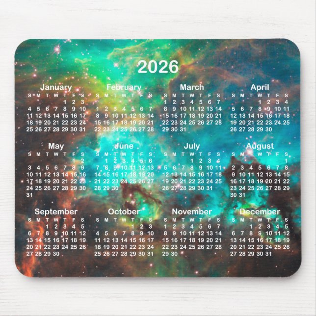 Tapis De Souris Aqua Green Star Cluster Celestial 2026 Calendar (Devant)