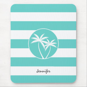 Tapis De Souris Aqua Rugby Stripes Logo de palme tropicale avec no