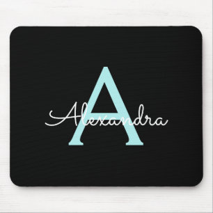 Tapis De Souris Aqua Teal Blue Script Girly Monogram