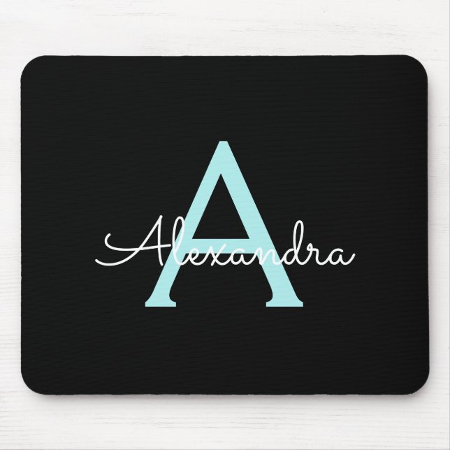 Tapis De Souris Aqua Teal Blue Script Girly Monogram (Devant)