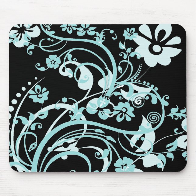 Tapis De Souris Aqua Teal et cadeaux floraux noirs de remous pour (Devant)