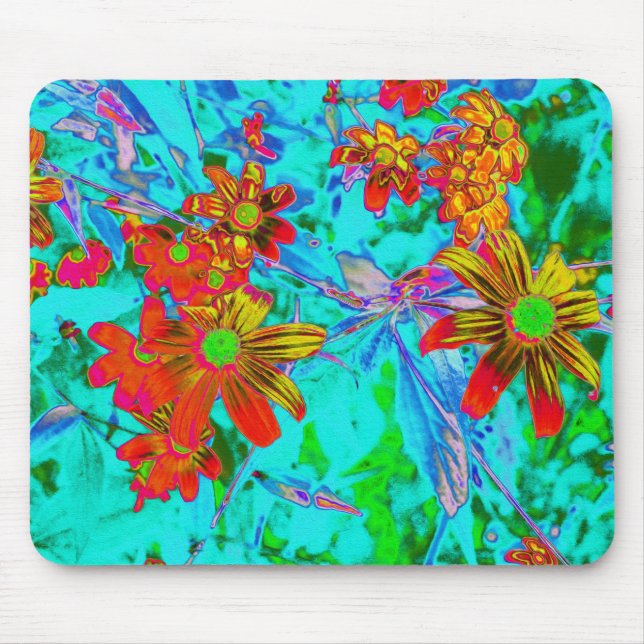 Tapis De Souris Aqua Tropical aux fleurs jaunes et orange (Devant)