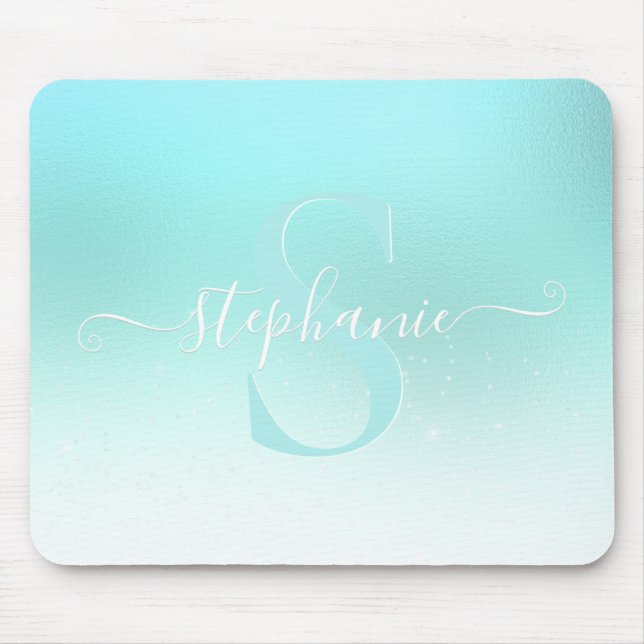 Tapis De Souris Aqua Turquoise Shimmer Étincelle Girl Monogramme S (Devant)