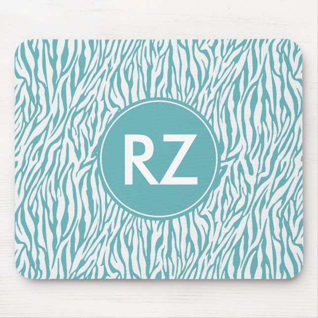Tapis De Souris Aqua White Zebra Imprimer monogramme (Devant)
