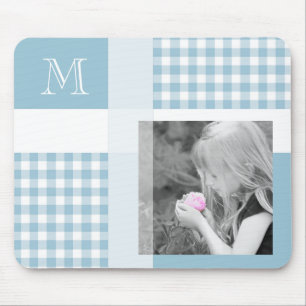 Tapis De Souris Aquamarine Ajouter Votre Photo En vichy Monogramme