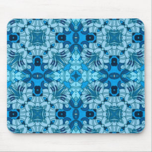 Tapis De Souris Aquarelle Abstraite Floral Denim Blue