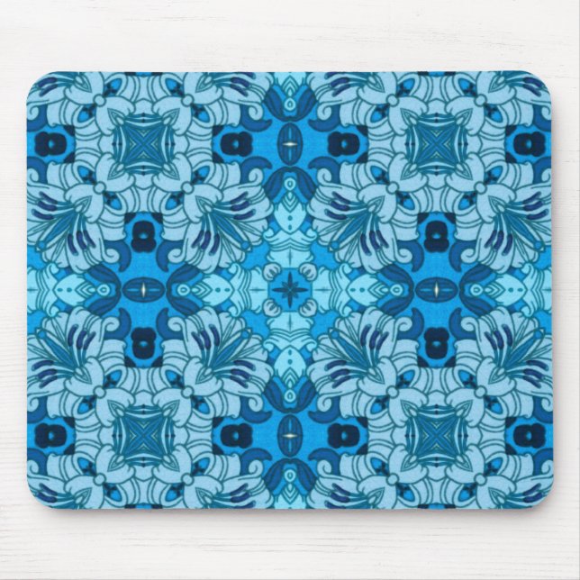 Tapis De Souris Aquarelle Abstraite Floral Denim Blue (Devant)