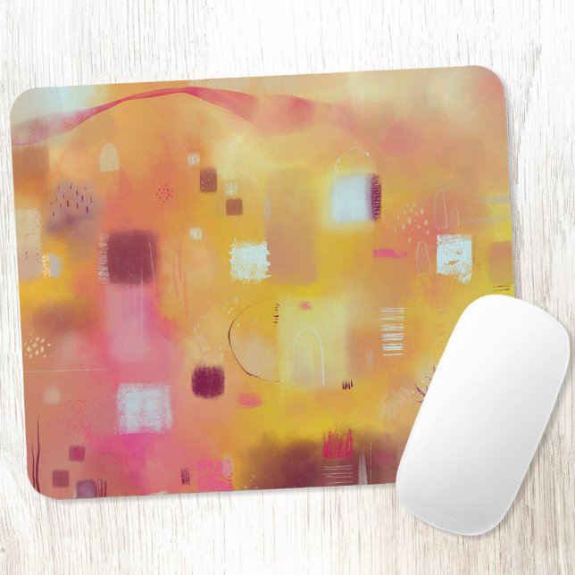 Tapis De Souris Aquarelle Abstraite moderne (Yellow and pink modern contemporary abstract painting art mousemat)