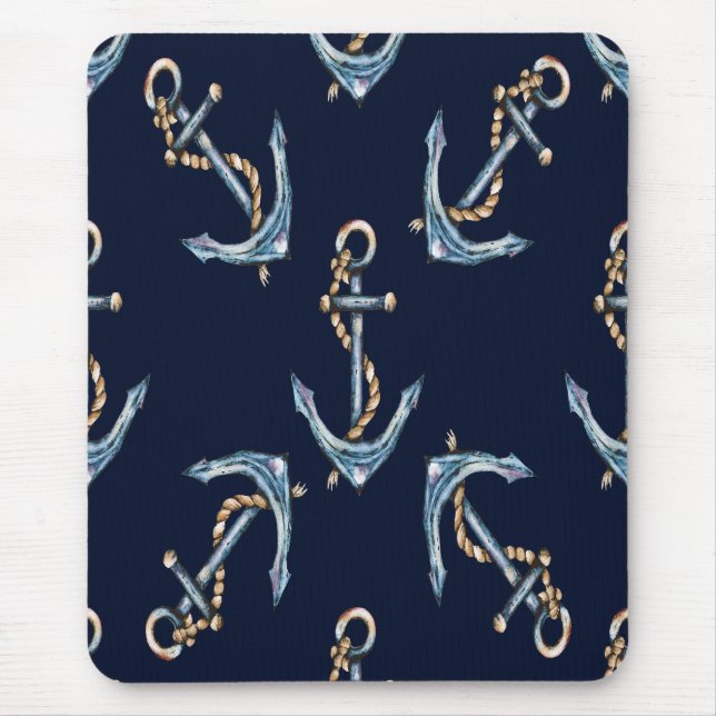 Tapis De Souris Aquarelle Ancres Bleu Nuit (Devant)