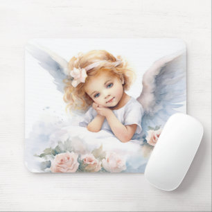 Tapis De Souris Aquarelle Angel fille avec Rose