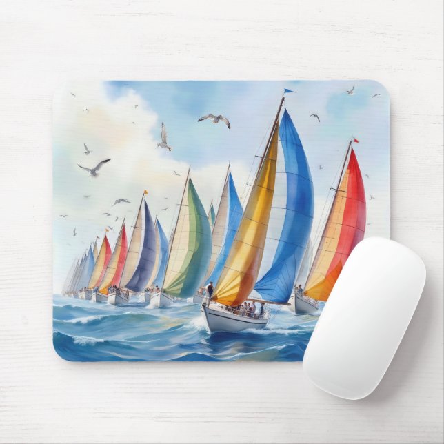 Tapis De Souris Aquarelle Artwork Voilier Regatta (Avec souris)