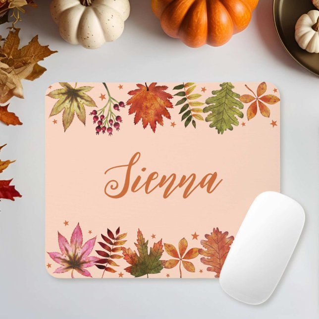 Tapis De Souris Aquarelle Automne Feuilles Nom (Watercolor Autumn Fall Leaves Name Mouse Pad)