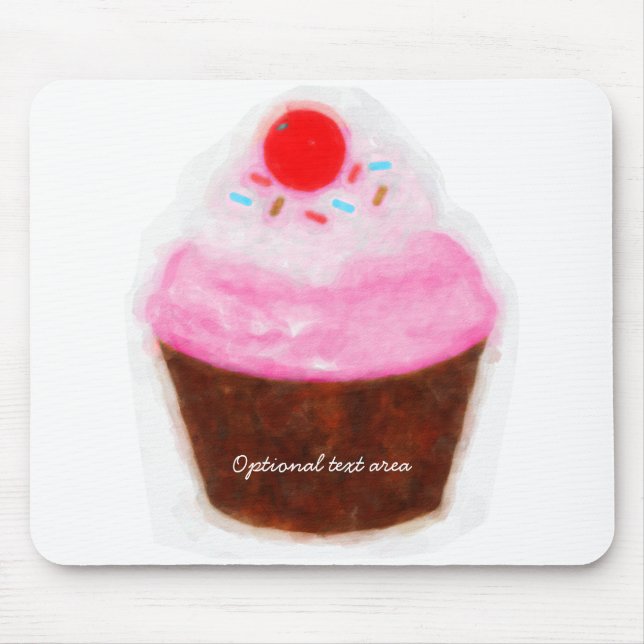 Tapis De Souris Aquarelle Big Cupcake & Cherry Personnalisée (Devant)