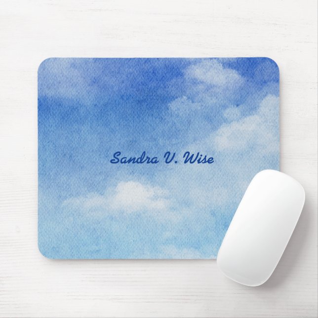 Tapis De Souris Aquarelle bleu & blanc sur mesure (Avec souris)