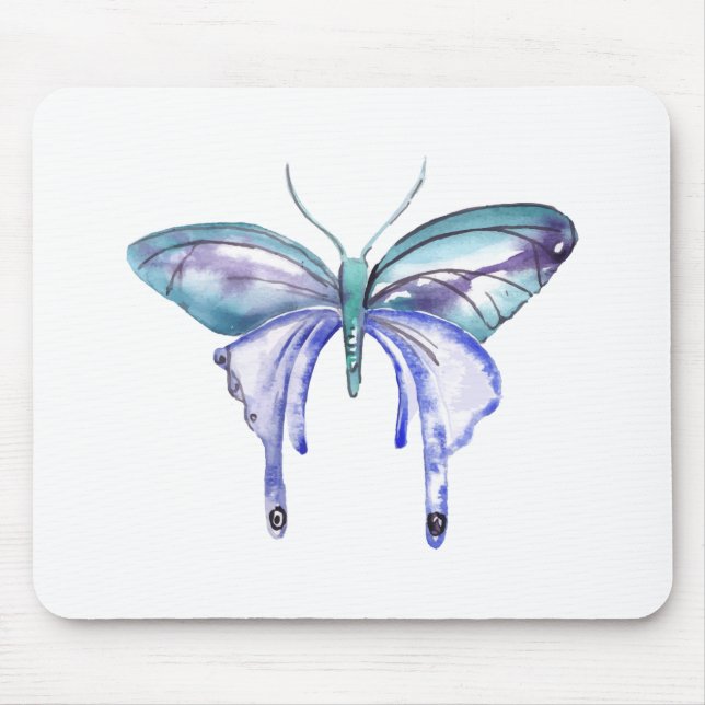 Tapis De Souris aquarelle bleu bleu pourpre papillon (Devant)