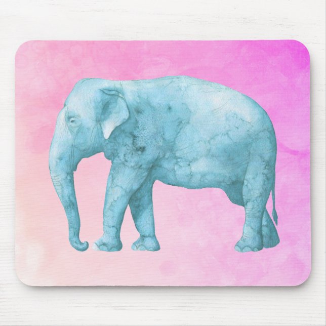 Tapis De Souris Aquarelle bleu clair éléphant sur Arrière - plan r (Devant)