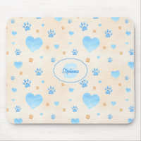 Aquarelle Bleu Coeurs et Empreintes de pattes Moti